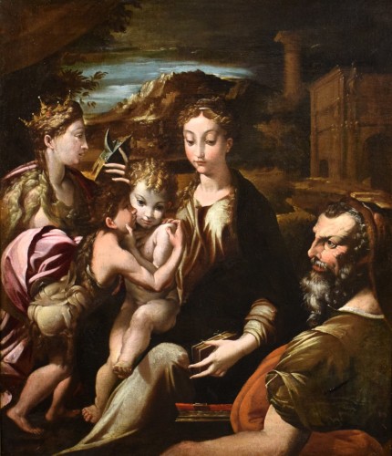 La Vierge à l'Enfant, s. Jean-Baptiste, s. Catherine et s. Zacharie - fin XVIe siècle - Tableaux et dessins Style Renaissance